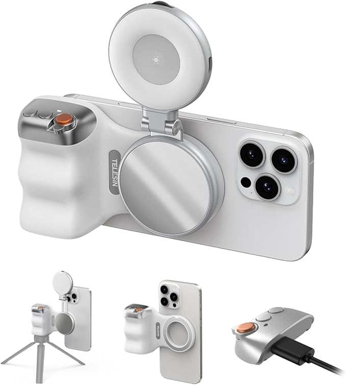 Magnetic Phone Camera Grip & Magnetic Selfie Light Bundle Kit