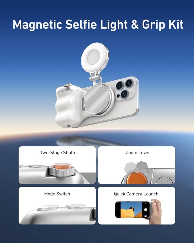Magnetic Phone Camera Grip & Magnetic Selfie Light Bundle Kit
